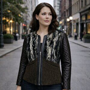 Preloved Patchwork Style Mixed Media Jacket Womens L Black Bohemian Edgy Unique